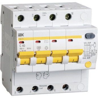 Дифференциальный автоматический выключатель IEK АД14 4Р 40А 30мА - MAD10-4-040-C-030